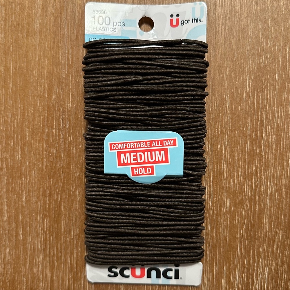 [NEW UNUSED] SCUNCI No Damage Medium Hold Hair Elastics, Brown, 100 pieces